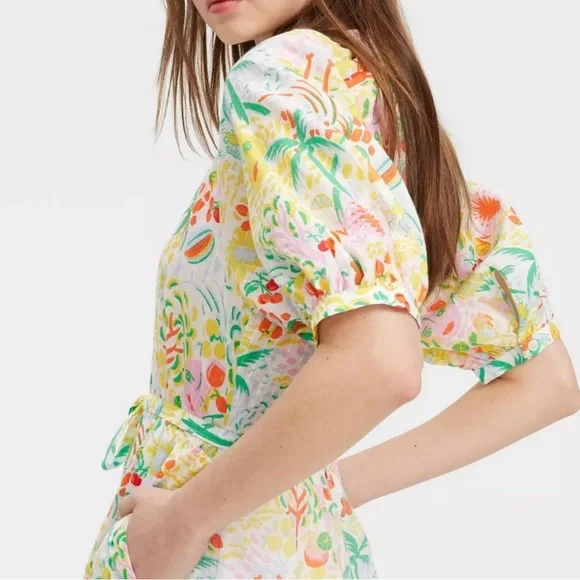 New Roller Rabbit Vacation Short Sleeve Maxi Dress Yellow/Green Size M - Picture 2 of 10